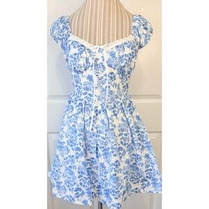 Toile Milkmaid Fit and Flare Mini Dress~Cottagecore Coquette Romantic~Medium